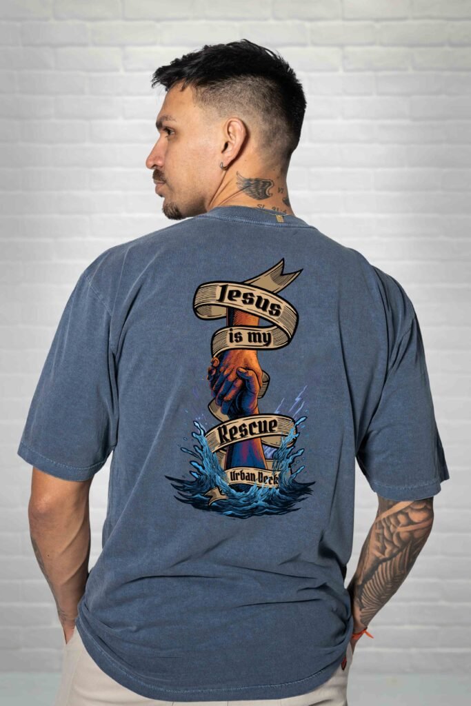 Camiseta Oversized Estonada Rescue azul costas