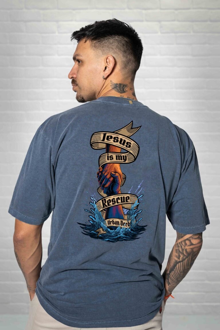 Camiseta Oversized Estonada Rescue azul costas