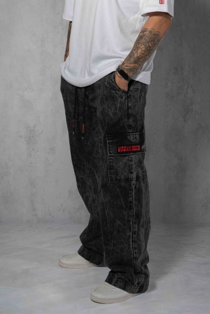 Calça Cargo Estonada 6 Bolsos cinza street wear