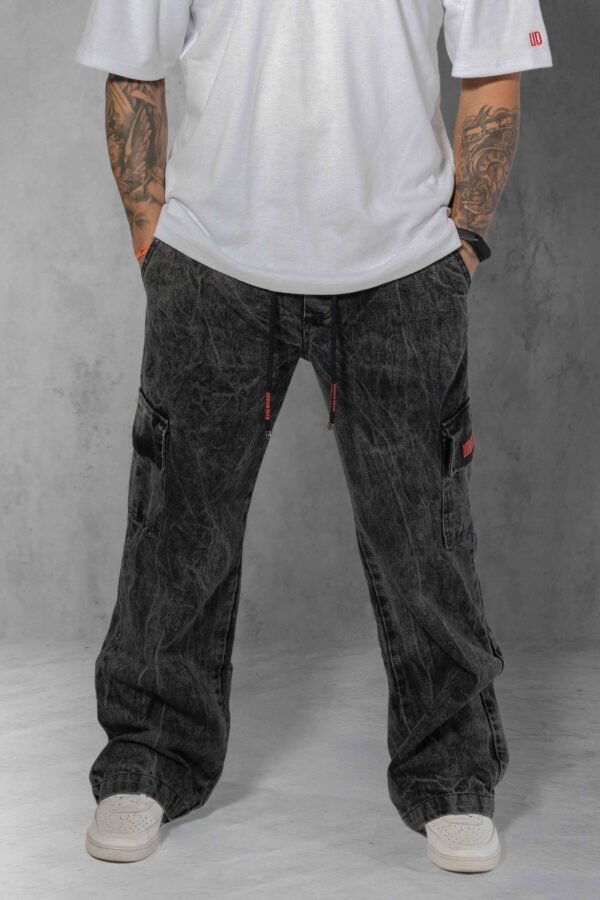 Calça Cargo Estonada 6 Bolsos cinza street wear